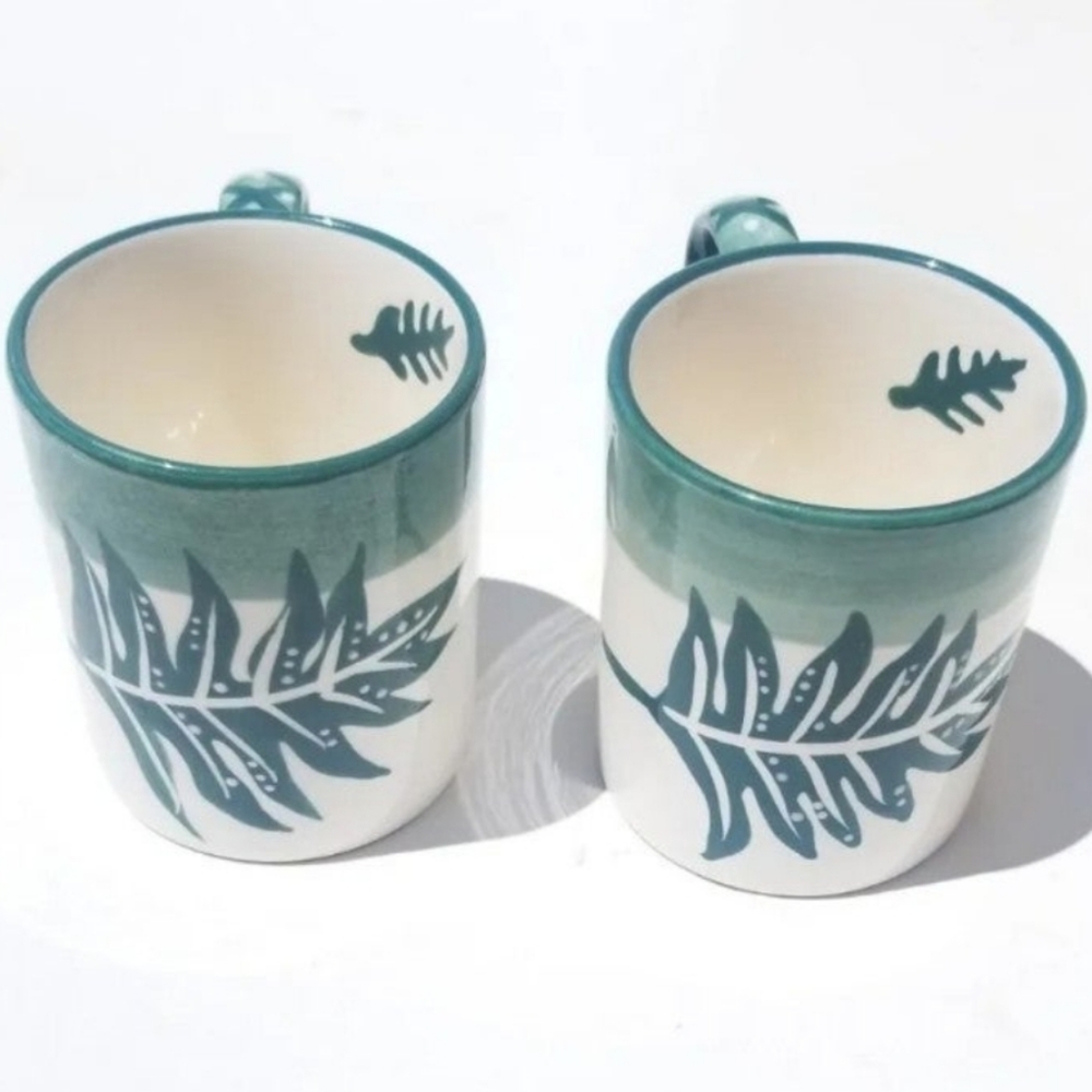 ❌️SOLD❌️ VTG Lot of 2 Fern Mug by Kauhale Living Hawaii Fern Stoneware Cups